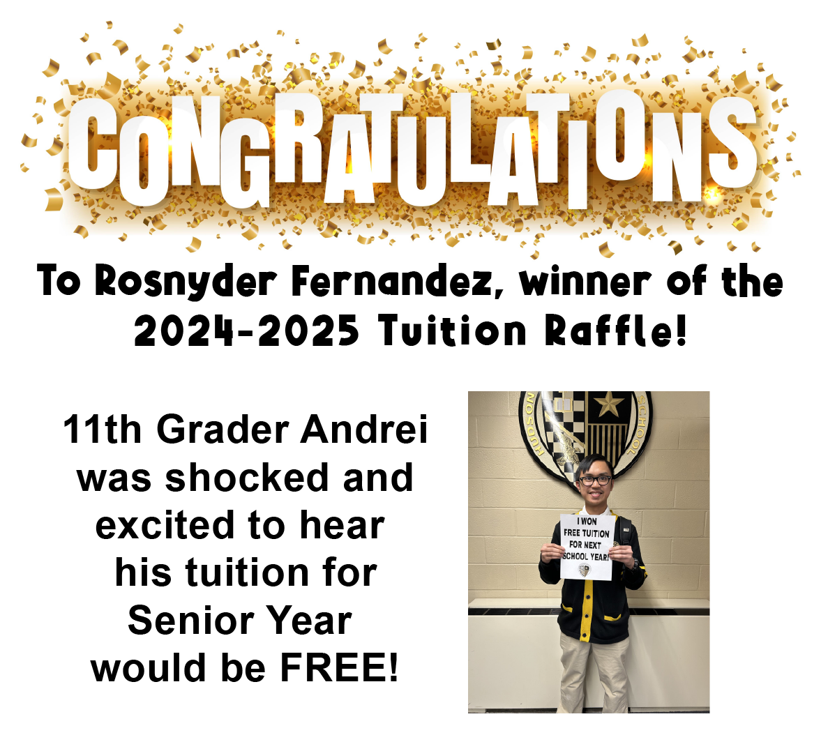 Tuition Raffle 200 PM February 15, 2024 Hudson Catholic Regional